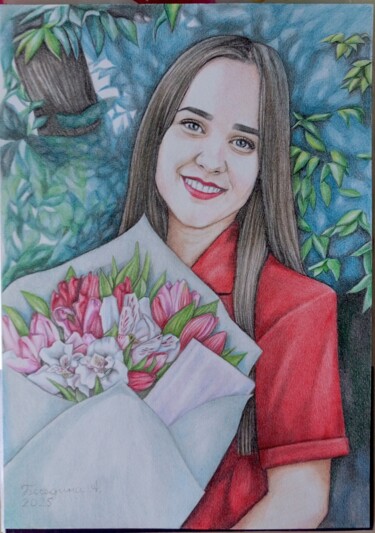 Desenho intitulada "Custom portrait" por Anna Belmont, Obras de arte originais, Conté