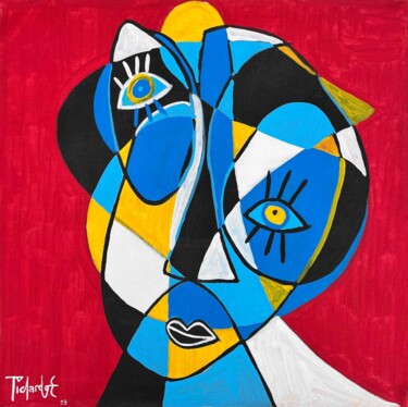 Retrato en fondo rojo Painting titled "Retrato en fondo ro…" by Enrique Pichardo, Original Artwork, Acrylic