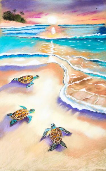 Painting titled "maldives" by Monique Hirel, Original Artwork, Pastel