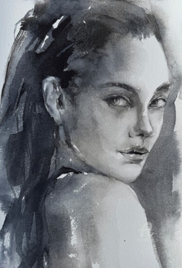 Painting titled "“Portrait #38”" by Oxana Luky, Original Artwork, Watercolor