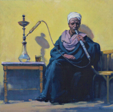 Pittura intitolato "Hookah smoker Cairo" da Oleg Kateryniuk, Opera d'arte originale, Olio Montato su Telaio per barella in l…