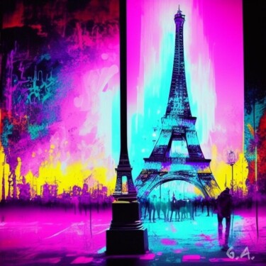Paris Chromatique : Lumières Néon sur la Tour Eiffel Digital "Paris Chromatique :…" başlıklı Dijital Sanat Gaboriau Gérald tarafından, Orijinal sanat, AI tarafından oluşturulan görüntü