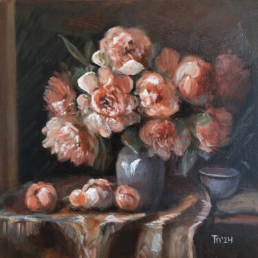 Malerei mit dem Titel "Still life with peo…" von Tatyana Pavlenko, Original-Kunstwerk, Öl Auf Karton montiert