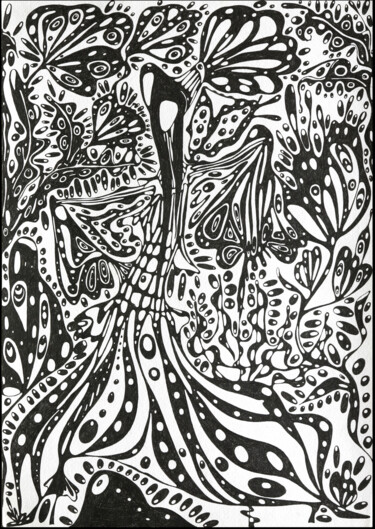 Drawing titled "Light mood 2001" by Irina Shumskaya, Original Artwork, Gel pen Mounted on Cardboard