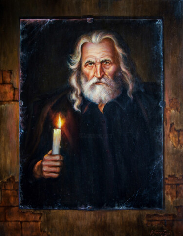 Painting titled "Old mirror" by Valeriy Bulat, Original Artwork, Oil Mounted on Wood Stretcher frame