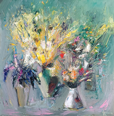 Garden Abstraction Painting titled "Garden Abstraction" by Vlas Ayvazyan, Original Artwork, Oil Mounted on Wood Stretcher frame
