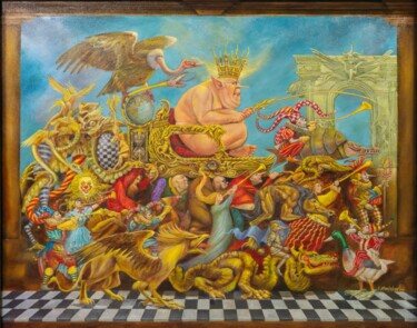 Painting titled "The Emperor's Fools" by Anthony Jandusay, Original Artwork, Oil Mounted on Wood Stretcher frame