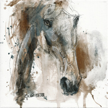 「Nu Equin 286」というタイトルの絵画 Benedicte Geleによって, オリジナルのアートワーク, アクリル ウッドストレッチャーフレームにマウント