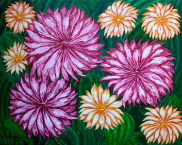 Cacti are blooming. Night Beauty 「Cacti are blooming.…」というタイトルの絵画 Yuliia Kovalskaによって, オリジナルのアートワーク, アクリル ウッドストレッチャーフレームにマウント