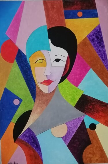 Pittura intitolato "le visage abstrait" da Alain Rigollier, Opera d'arte originale, Olio Montato su Telaio per barella in le…