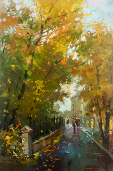 Walking in the autumn city park "Walking in the autu…" başlıklı Tablo Yuriy Suprunchuk tarafından, Orijinal sanat, Petrol Karton üzerine monte edilmiş