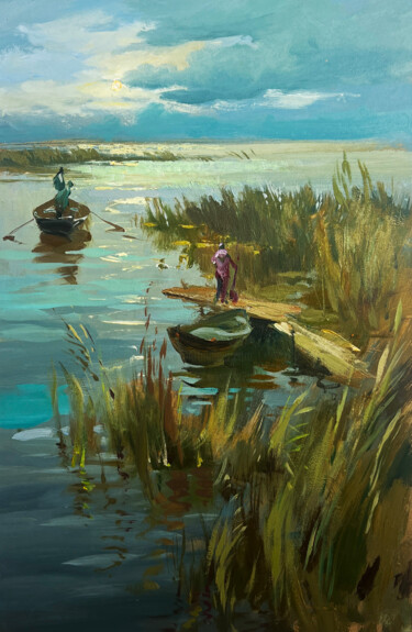 Pittura intitolato "Seeing off the suns…" da Yuriy Suprunchuk, Opera d'arte originale, Olio Montato su Cartone