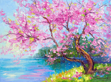제목이 "Cherry blossom by t…"인 미술작품 Olha로, 원작, 기름 나무 들것 프레임에 장착됨