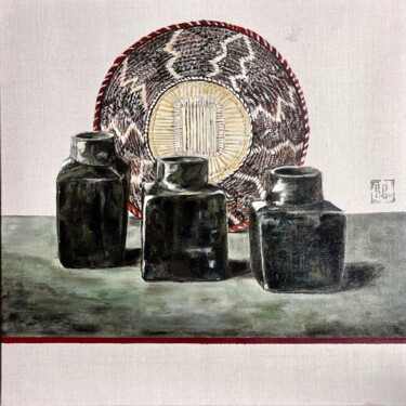 绘画 标题为“Les trois pots noirs” 由Ségolène Guyon Du Mesnil, 原创艺术品, 丙烯 安装在木板上