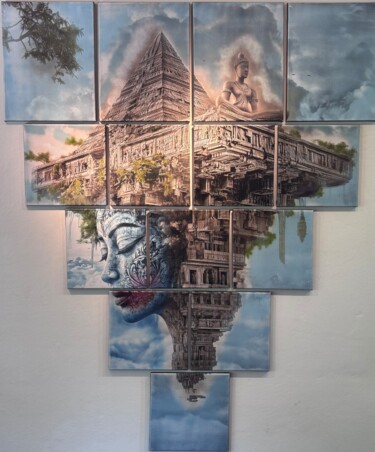 Printmaking titled "Delicate Worship" by Mike, Original Artwork, Engraving Mounted on Wood Stretcher frame