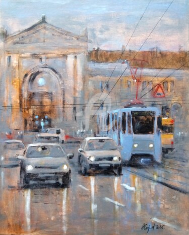 Old Train-station Belgrade 40x50cm 2025 Pintura intitulada "Old Train-station B…" por Nenad Kojić, Obras de arte originais, Acrílico Montado em Cartão