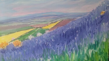 Schilderij getiteld "Bluebells on the hi…" door Kathryn Burnham, Origineel Kunstwerk, Acryl