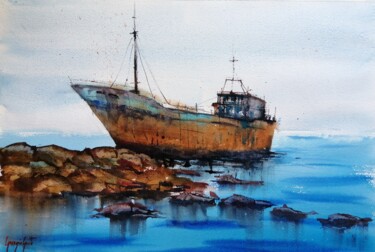 Painting titled "ship wreck 8" by Giorgio Gosti, Original Artwork, Watercolor