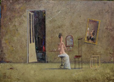 Pittura intitolato ",, В мастерской худ…" da Gennadii Shlykov, Opera d'arte originale, Olio Montato su Telaio per barella in…