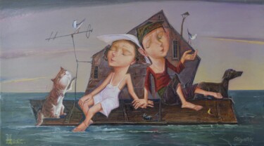 绘画 标题为“,, Маленький ковчег…” 由Геннадий Шлыков, 原创艺术品, 油 安装在木质担架架上