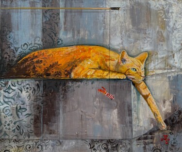 绘画 标题为“Cat's sadness” 由Sergei Chernenko, 原创艺术品, 丙烯 安装在木质担架架上