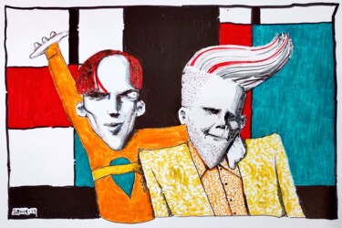 Dessin intitulée "Mondriaan matching…" par Milto Sideris, Œuvre d'art originale, Marqueur