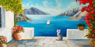 제목이 "Santorini"인 미술작품 Maria Paschen로, 원작, 아크릴 나무 들것 프레임에 장착됨