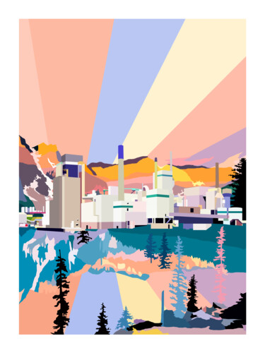 Printmaking titled "Factory & Soft Moun…" by Marion Sagon, Original Artwork, Digital Print