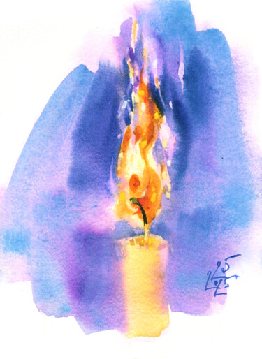 Pittura intitolato ""Dancing Flame"" da Ksenia Selianko, Opera d'arte originale, Acquarello