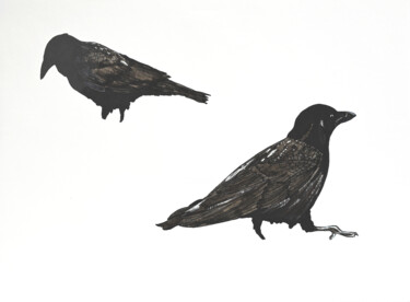 Tekening getiteld "Corbeaux Dessin 3" door Aurelien Franck, Origineel Kunstwerk, Inkt