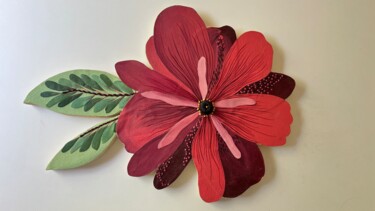 Painting titled "Zinnia" by Valeria Cis, Original Artwork, Acrylic Mounted on Wood Panel