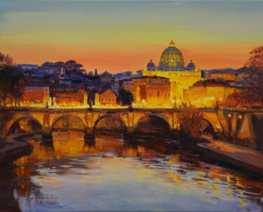 St. Angelo Bridge in Rome Painting titled "St. Angelo Bridge i…" by Alisa Onipchenko-Cherniakovska, Original Artwork, Oil Mounted on Wood Stretcher fr…