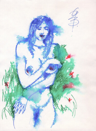 Akt, draußen. Dessin intitulée "Akt, draußen." par Götz Wiedenroth, Œuvre d'art originale, Marqueur