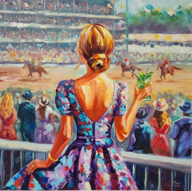Schilderij getiteld "Mojitos and Horses." door Mayo, Origineel Kunstwerk, Olie Gemonteerd op Frame voor houten brancard