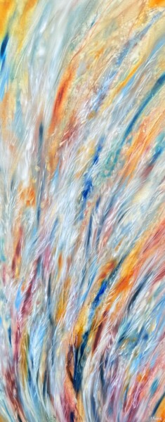 Painting titled "Heaven's Feathers II" by Khrystyna Kozyuk, Original Artwork, Oil Mounted on Wood Stretcher frame
