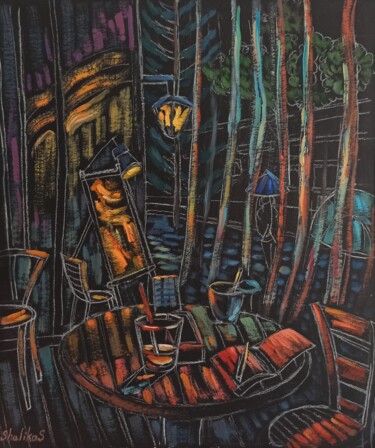 The silence of an evening cafe Pittura intitolato "The silence of an e…" da Shaliko Saghatelyan, Opera d'arte originale, Olio