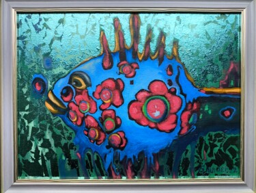 Fish Original Framed, Fantasy Fish Painting, Animals Artwork Painting titled "Fish Original Frame…" by Svetlana Sindere, Original Artwork, Oil Mounted on Cardboard