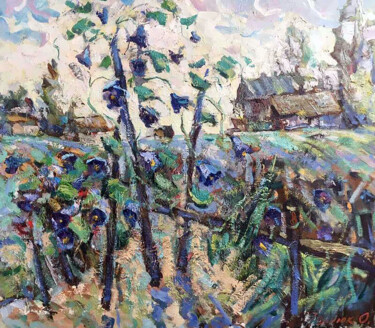 Painting titled "Country life" by Oleksiy Ivanyuk, Original Artwork, Oil Mounted on Wood Stretcher frame