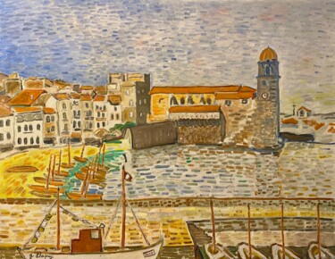 Painting titled "COLLIOURE LES BATEA…" by Guillaume Chapuy, Original Artwork, Oil Mounted on Wood Stretcher frame