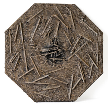 Abstract Octagonal Textured Canvas with Wood 24 cm 9 inches Картина под названием "Abstract Octagonal…" - Daria Tokarenko, Подлинное произведение искусства, Акрил