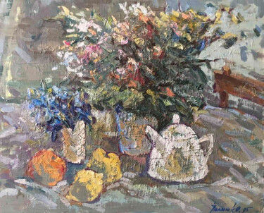 Schilderij getiteld "Morning still life" door Oleksiy Ivanyuk, Origineel Kunstwerk, Olie Gemonteerd op Frame voor houten bra…