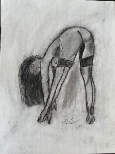 "Rückenansicht Frau" başlıklı Tablo Sylvia Abel tarafından, Orijinal sanat, Karakalem
