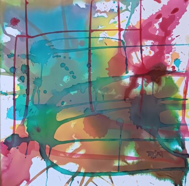 Modern Colorful Abstract Wall Art Watercolor Canvas Paintin Картина под названием "Modern Colorful Abs…" - Diana Dimova - Traxi, Подлинное произведение искусства, Акварель