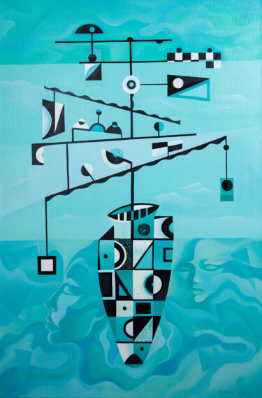Painting titled "Equilibrium" by Dasha Art, Original Artwork, Oil Mounted on Wood Stretcher frame