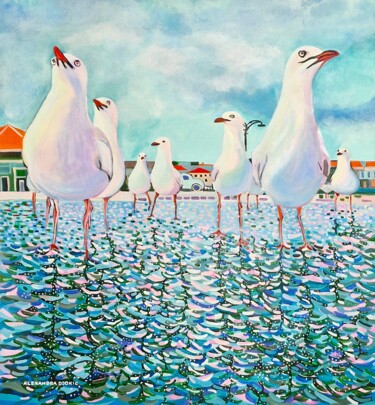 Peinture intitulée "Birds and Beach" par Alexandra Djokic, Œuvre d'art originale, Acrylique