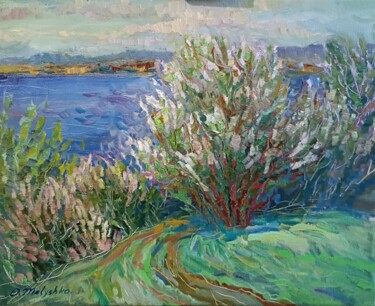"Là où le vent s’est perdu dans les lilas" Painting titled ""Là où le vent s’es…" by Oleksandra Malyshko, Original Artwork, Oil Mounted on Wood Stretcher frame