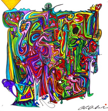 06/13 Cellula Desenho intitulada "06/13 Cellula" por Claudio Mario Andrea, Obras de arte originais, Marcador Montado em Armação em madeira