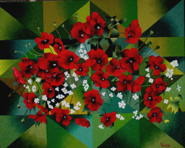 Painting titled "COQUELICOTS DES CHA…" by Jean Rougerie, Original Artwork, Oil Mounted on Wood Stretcher frame