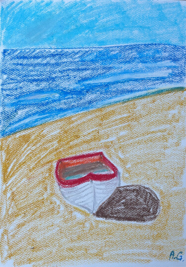 Painting titled "Fishermen boat in S…" by Anna Gabo, Original Artwork, Pastel