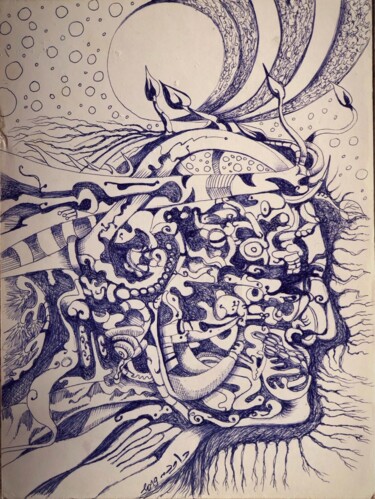Drawing titled "Artiste visioneur" by Daoudi Mohamed, Original Artwork, Ballpoint pen